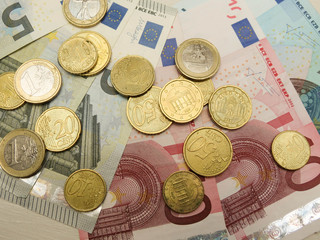 Euro banknotes and coins