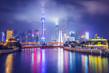 Fototapeta premium Szanghaj, Chiny nocą