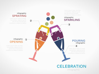 Celebration concept infographic template with glasses