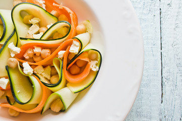 Zucchini salad with carrots, chickpeas and feta cheese