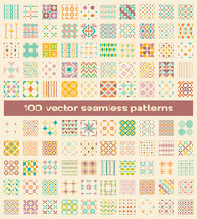100 tiled different retro vector seamless patterns