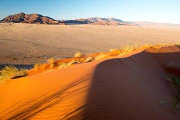 Fototapeta na wymiar Coucher de soleil sur la dune Elim en Namibie