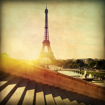 Grunge image of Paris at sunset.