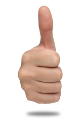 Male hand sign with thumb up. Isolated concept - 67932400