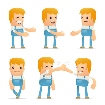 set of mechanic character in different poses
