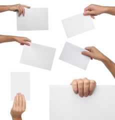 Collection of hand holding blank paper isolated - 67932601