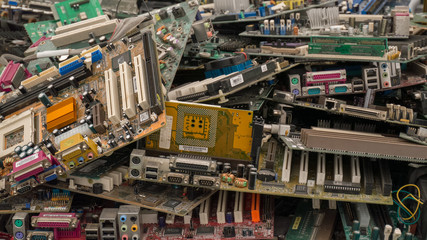 Fototapeta na wymiar junk motherboards close up scene 2