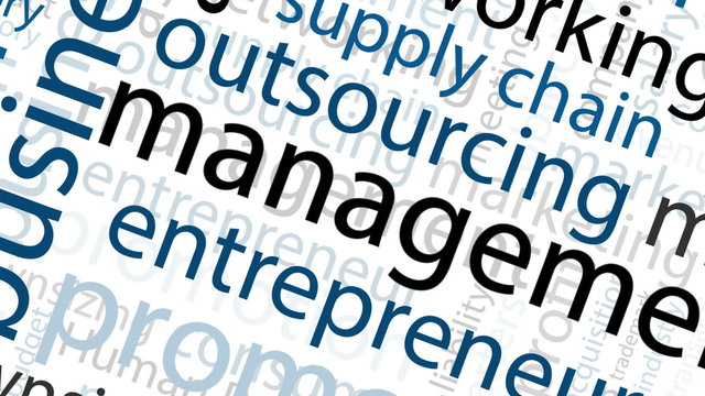 Looping display of animated business words and terms