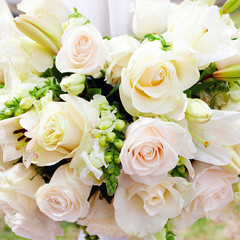 wedding marquee with bouquets of roses
