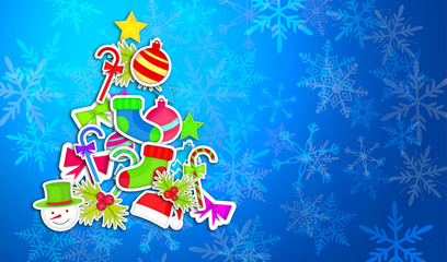 Tree Christmas Made By Ornament Art Paper Blue Background