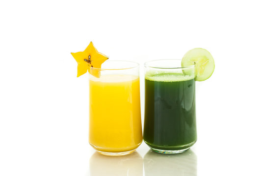 Fruit and vegetable juice on white