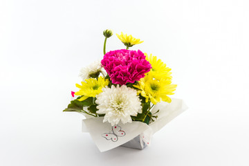 Carnation and chrysanthemum flower in vase.