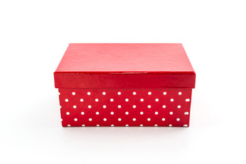 Red polka dots box,with clipping path.