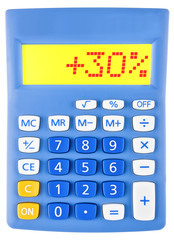 Calculator with +30% on display on white background
