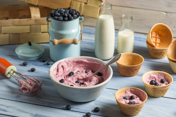Homemade blueberry ice cream with yogurt