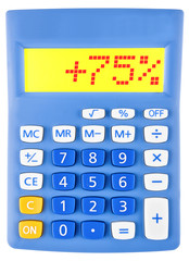 Calculator with +75% on display on white background