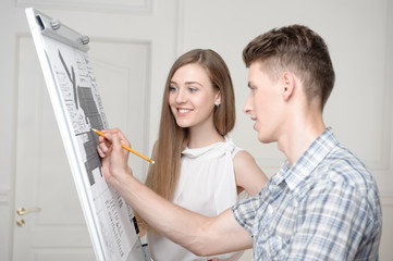 Teenagers working at projective drawing