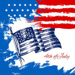 4th of July background with American flag.
