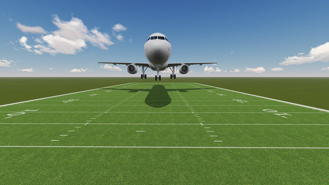 plane landing on ragby field