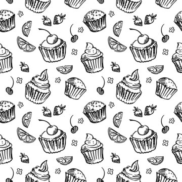Seamless pattern sketch cupcake