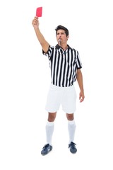 Serious referee showing red card