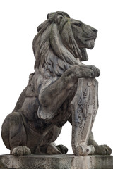 Fototapeta premium stone statue of a lion, isolated