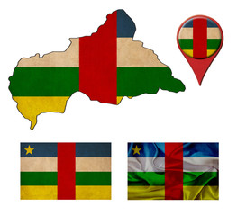 grunge Central African Republic flag, map and map pointers