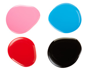 Nail polish colorful stains on white, clipping path