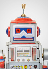 Robot vintage toy close up, clipping path