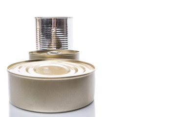 Tin cans over white background 