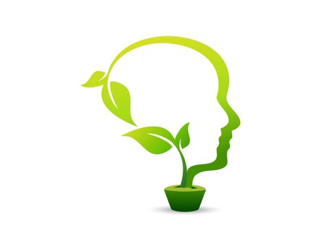 person ecology logo,people think,go green idea,head pot plants