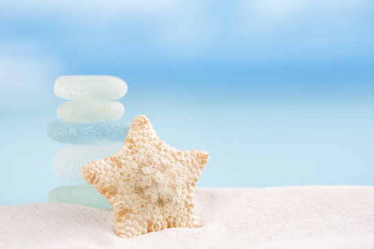deepwater rare starfish with sea glass ocean , beach and seascap