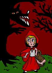 Fototapeta na wymiar Little red riding hood in the forest
