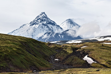 Beauty volcanoes of Kamchatka: Kamen, Kliuchevskoi, Bezymianny