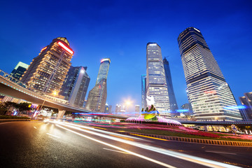 Fototapeta na wymiar night traffic in Shanghai Lujiazui Finance centre