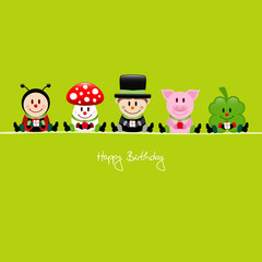 Birthday Card 5 Cartoons Gifts Green