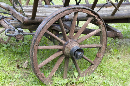 Old vintage wooden wheel closeup