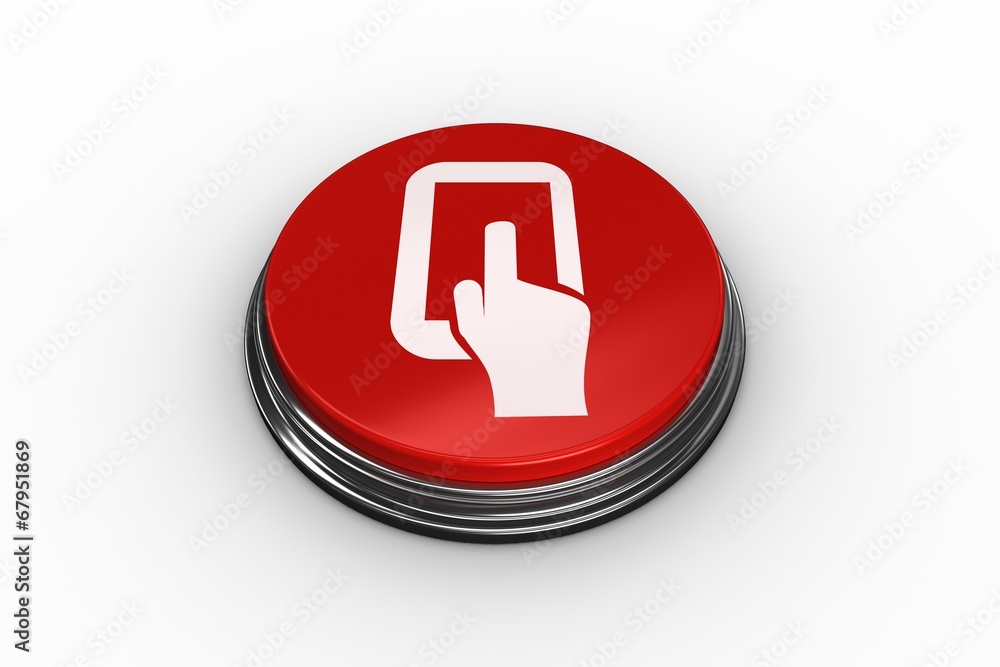 Poster Composite image of tablet pc graphic on button