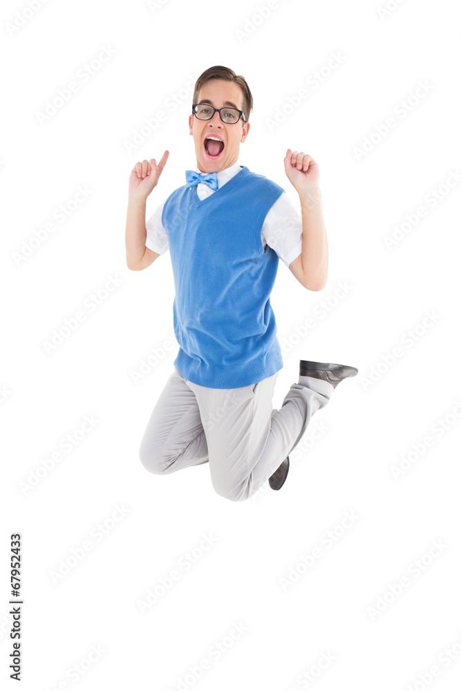 Poster geeky young hipster smiling at camera