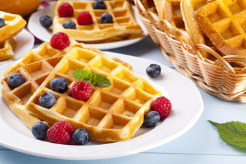 Homemade waffles with fruit