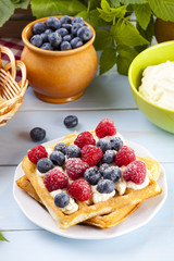 Homemade waffles with fruit