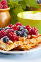 Homemade waffles with fruit