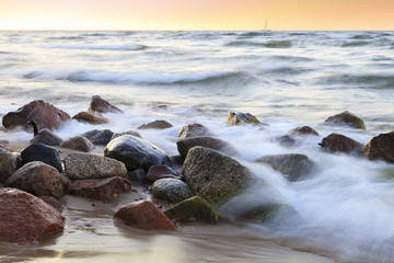 The pebble beach at sunset - Rozewie, Poland, long exposure