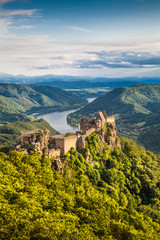 Fototapeta na wymiar Wachau landscape with Danube river and old castle, Austria