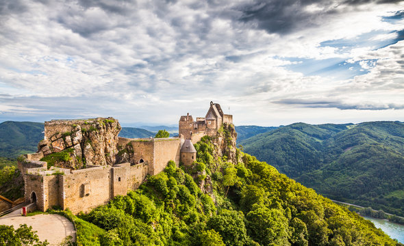 Aggstein castle ruin with Danube river in Wachau, Austria