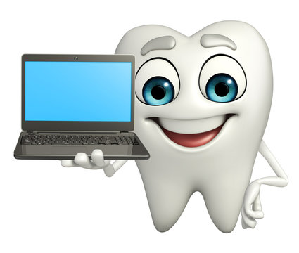 Teeth character with Laptop