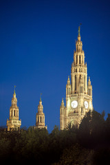 Fototapeta na wymiar Gothic building tower of Vienna city hall