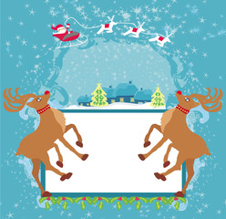 Santa Claus and reindeer - Abstract Christmas card