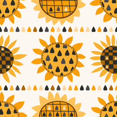 Seamless pattern with sunflower and seeds