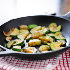 fried zuuchini in iron skillet